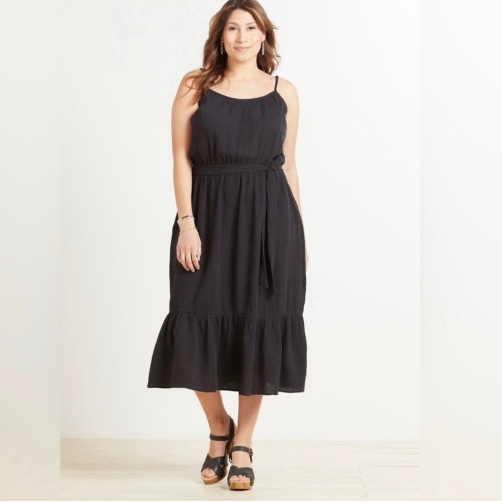 Evereve Gigi black gauze strappy sun dress  (L)